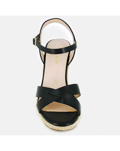 Sandales compensées en Cuir noires - Talon 10.5 cm